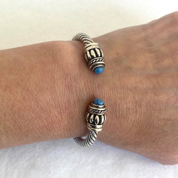 Sterling Silver 925 Mexico Chunky Blue Sodalite Twisted Rope Cuff Bracelet 6.25" - Picture 11 of 16